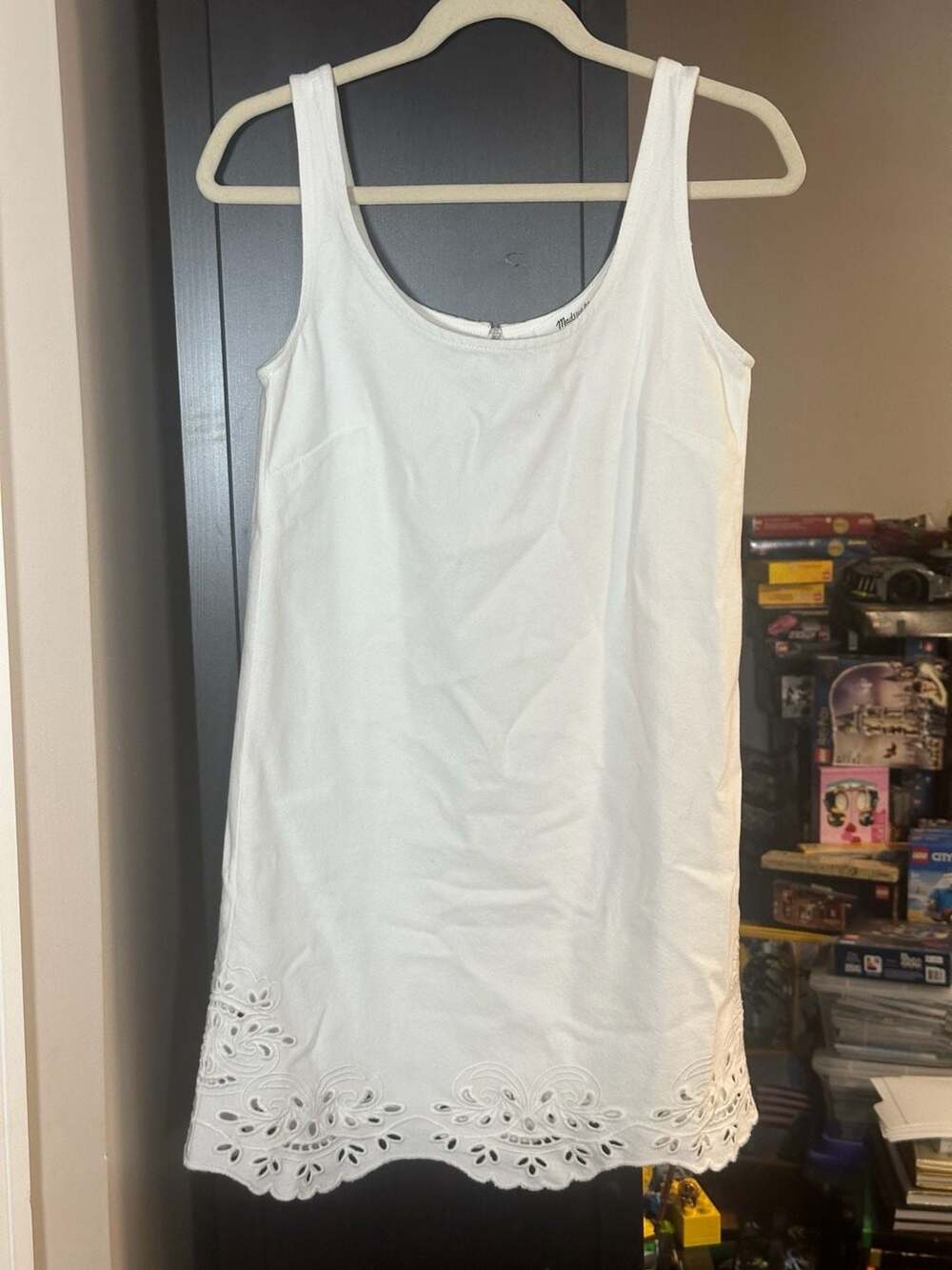 Madewell White Eyelet Hem Mini Dress With Back Zip Size XS